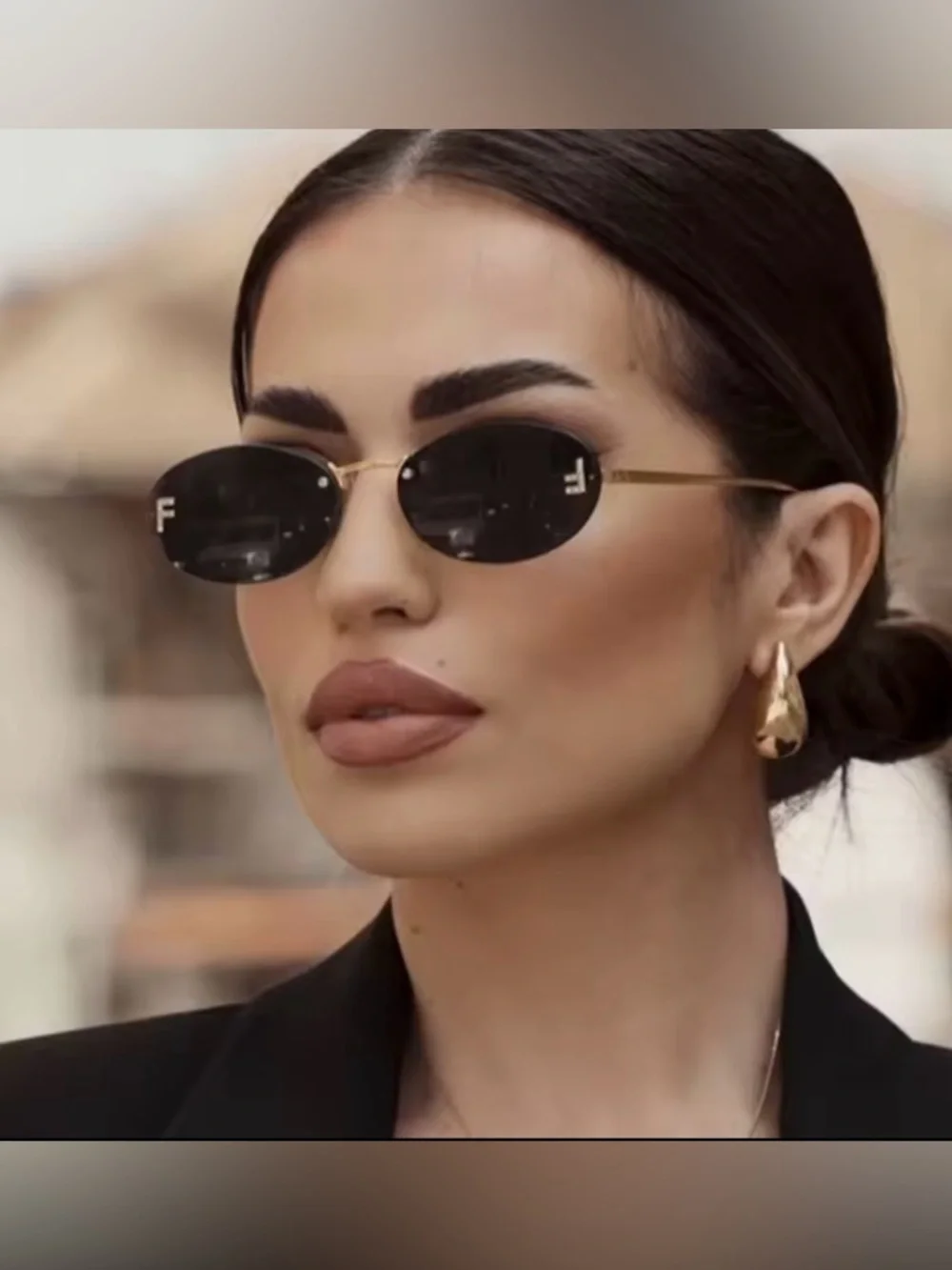 Black Oval Metal-Frame Sunglasses - Unknown Brand